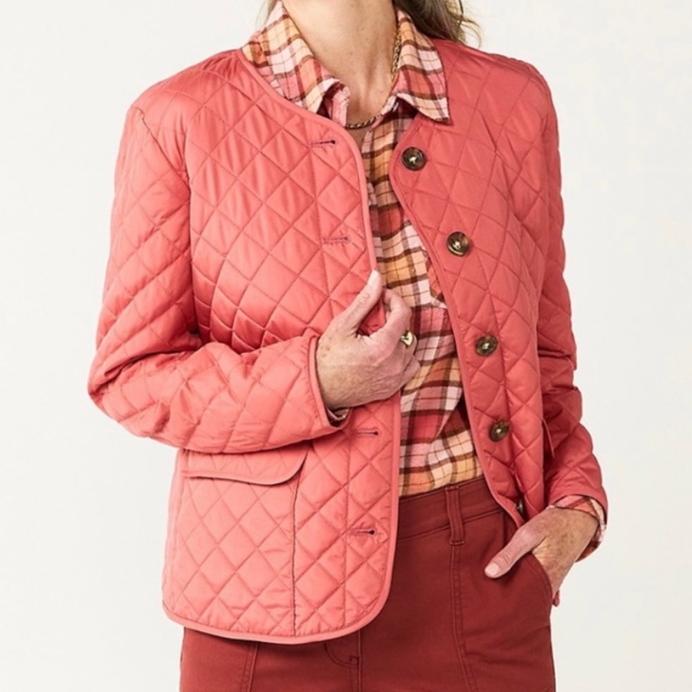 Womens Quilted Jacket Size large Petite Pink Barn y2k Outdoors - Picture 2 of 8